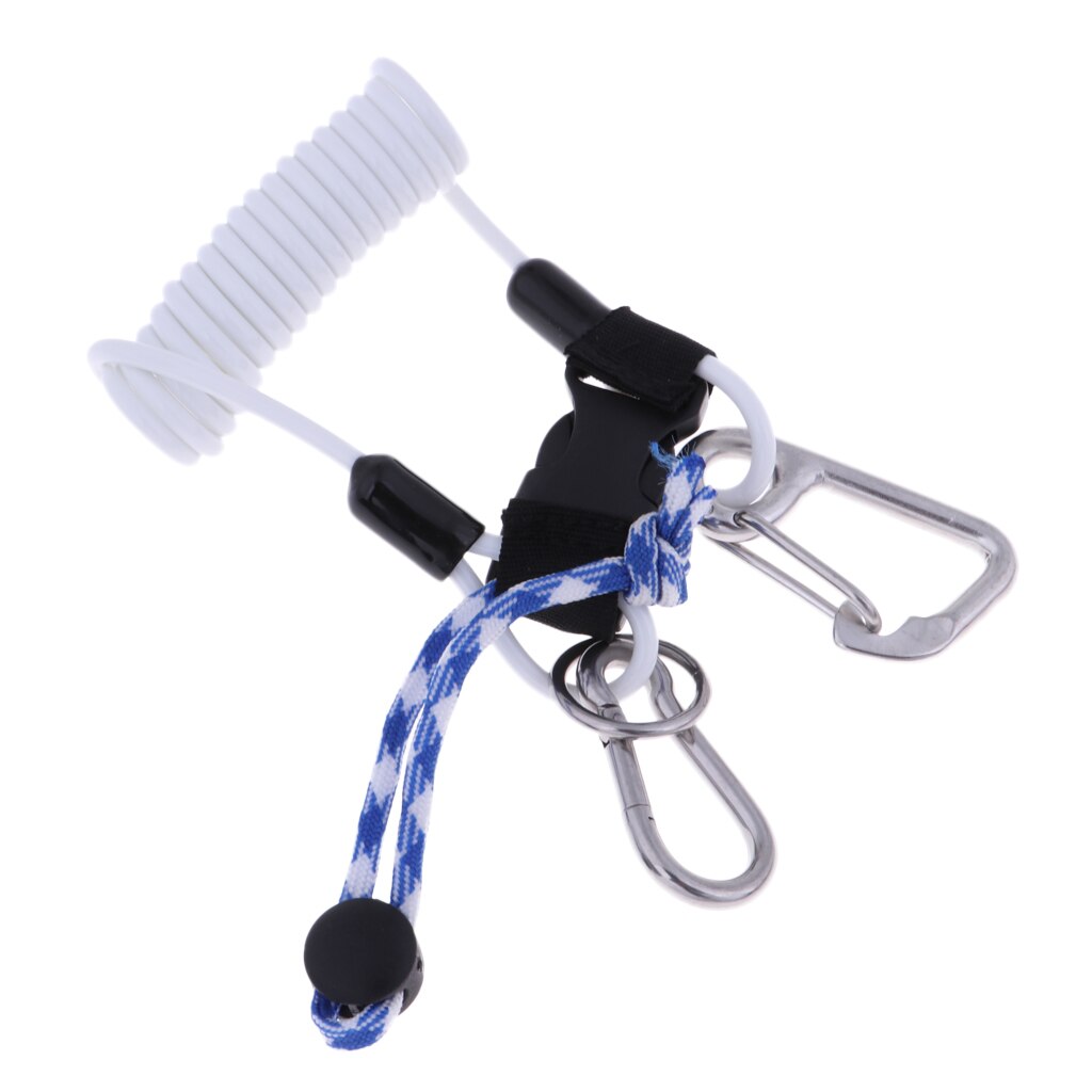 Stainless steel scuba diving spring coil lanyard with bolt snap quick release buckle for cameras and dive lights