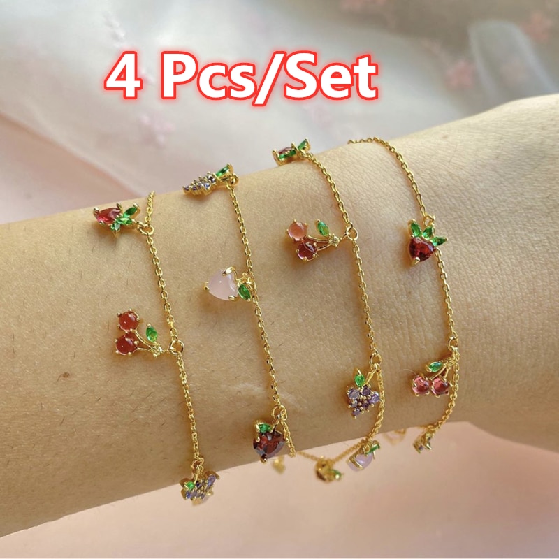 4 Teile/satz Frauen Süße Kristall Obst Armbänder für Frauen Einfache Trendy Party Armband Schmuck