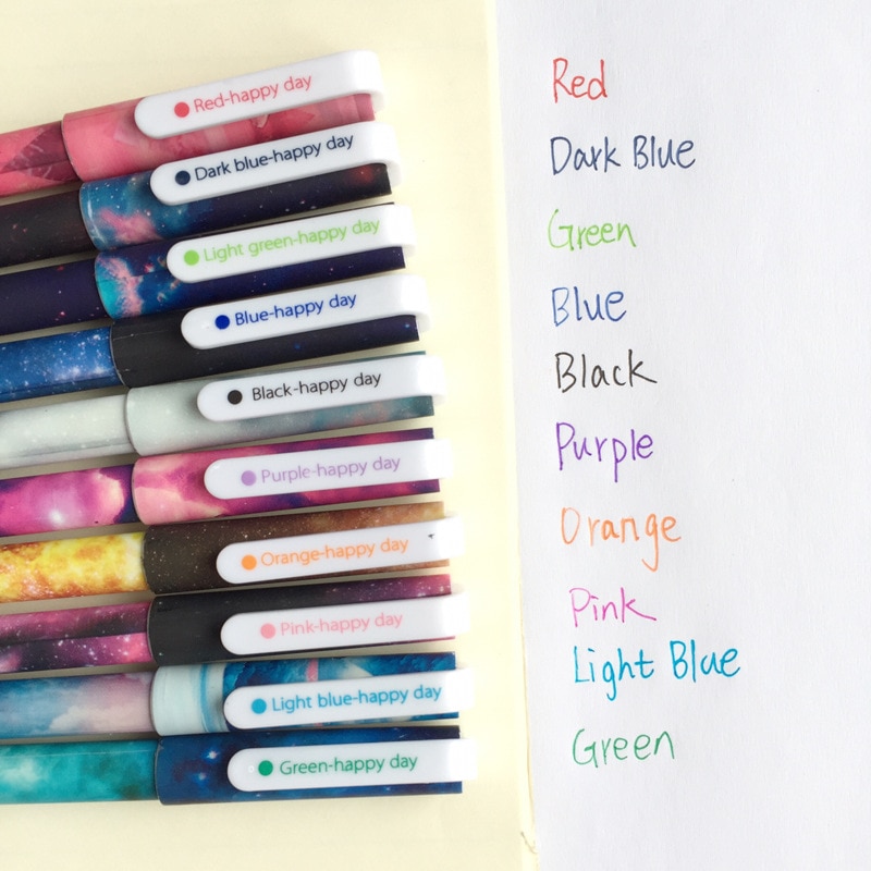 10 Uds pluma de gel de color galaxia estrella estrellada 0,5mm bolígrafo bolígrafos canetas artículos de papelería accesorios de oficina útiles escolares F308
