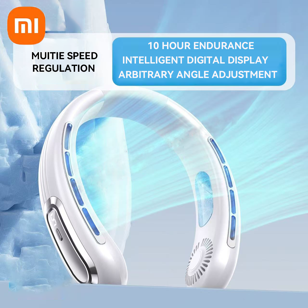 Wentylator na szyję Xiaomi, bezłopatkowy, mini, przenośny, ładowany przez USB, 8000 mAh, 5 prędkości, cichy, z wyświetlaczem doprowadziło, elektryczny chłodzik powietrza: Burgundowy