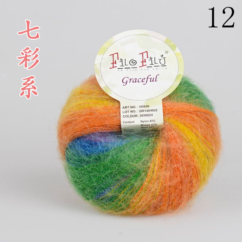 25g/ mye kamgarn myk regnbue farge mohair garn nøster hånd strikke maling farget hekle garn: 12