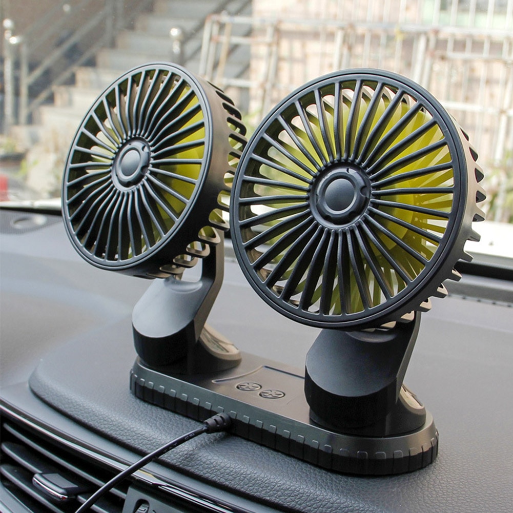 Ventilación automática rotación verano bajo ruido salida de aire doble cabeza ventilador de coche Puerto USB