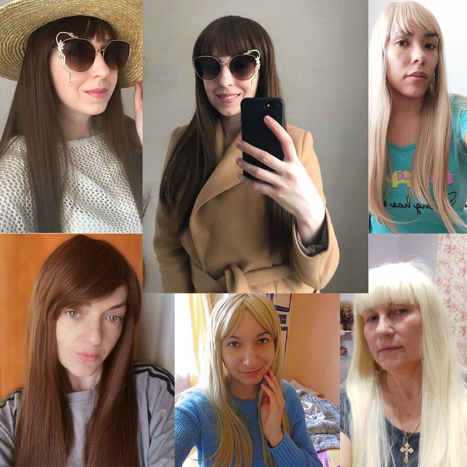 Aisibeauty Long Synthetic Wig with Bangs 4Colors High Density Natural Headline Heat Resistant Straight Hair Wigs for Women