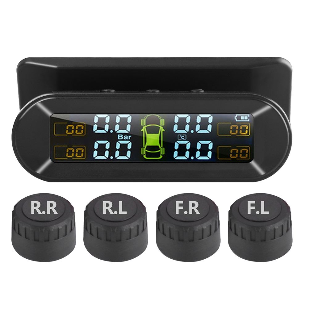 4 Sensors Solar USB Car TPMS Charging TPMS LCD Universal Auto Tire Pressure Monitoring System Temperature Alarm System: External