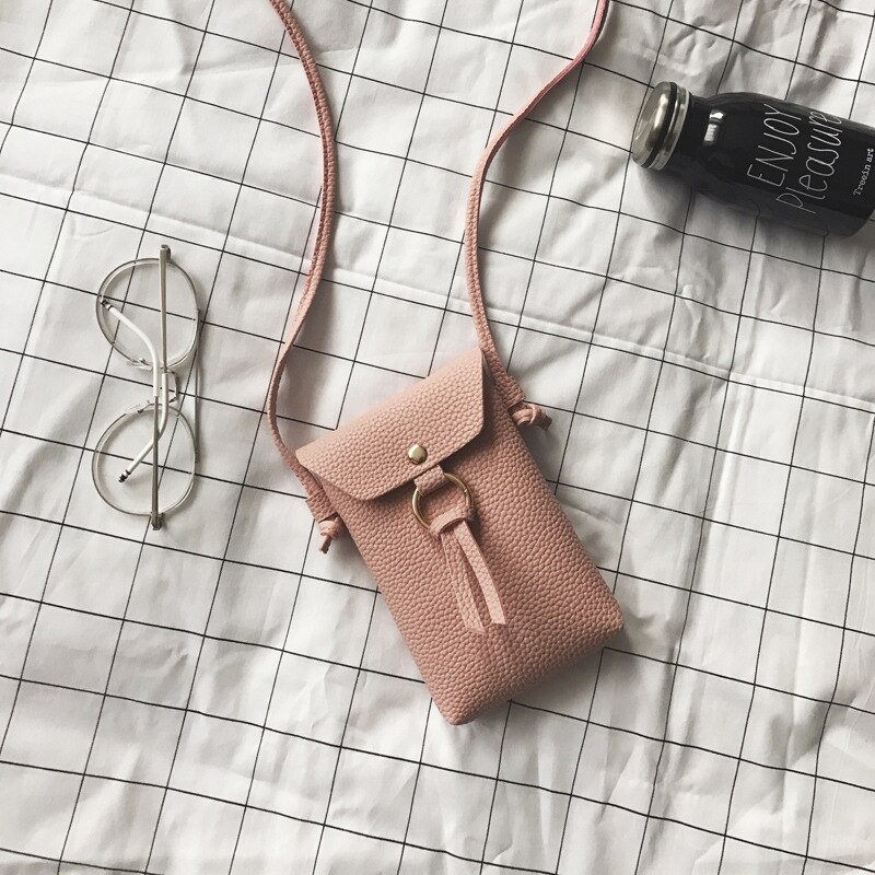 Kvinder lille skuldertaske pung mobiltelefon taske mini mønt crossbody taske: Lyserød
