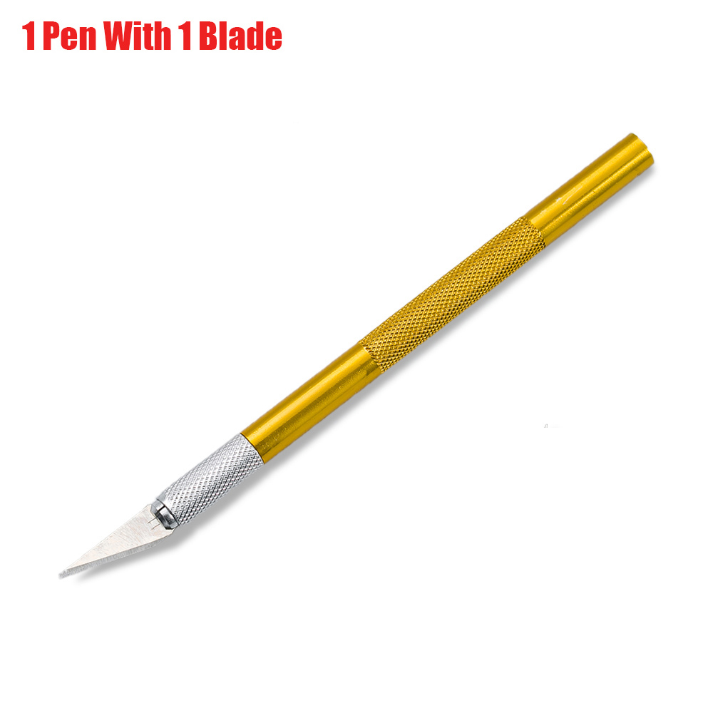DIY Art Cutting Tool Craft Cutting Kinfe with Blade Safety Cutter Paper Knife with 5pcs Blades Cutting Pen Metal Engraving Pen: golden