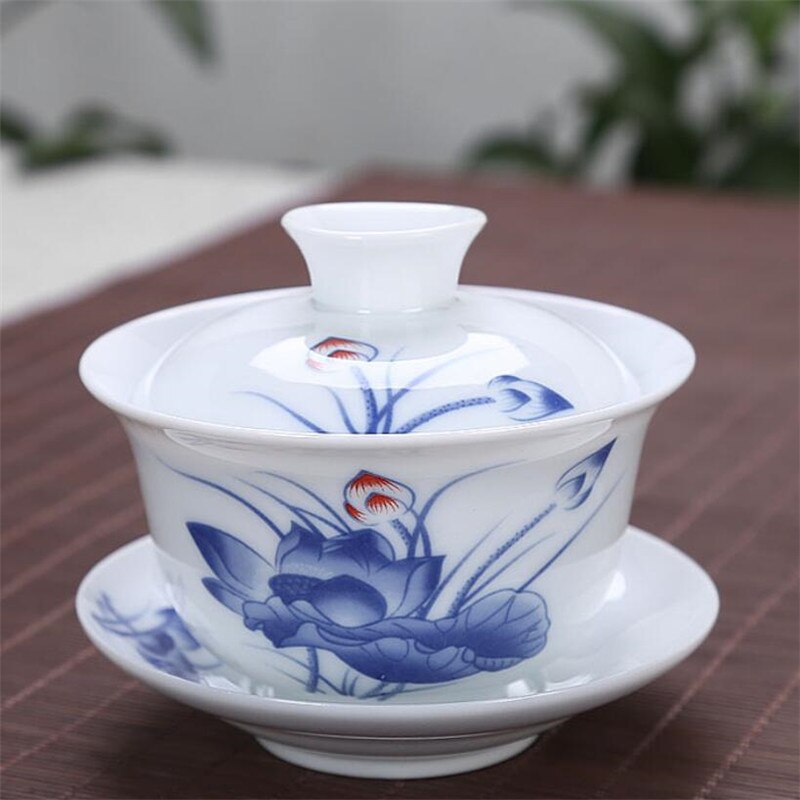 200ML Chinese Traditions Gai Wan Tea Set Bone China Tea Sets Dehua Gaiwan Tea Porcelain Pot Set Travel Beautiful And Easy Kettle: C