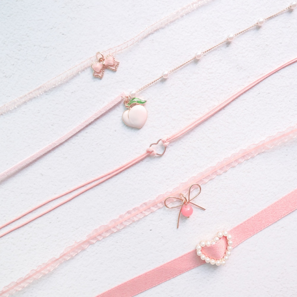 Pingente de coração de pêssego rosa, joia japonesa coreia 2020 para meninas colares curtos de clavícula joias estilosas joias fofas