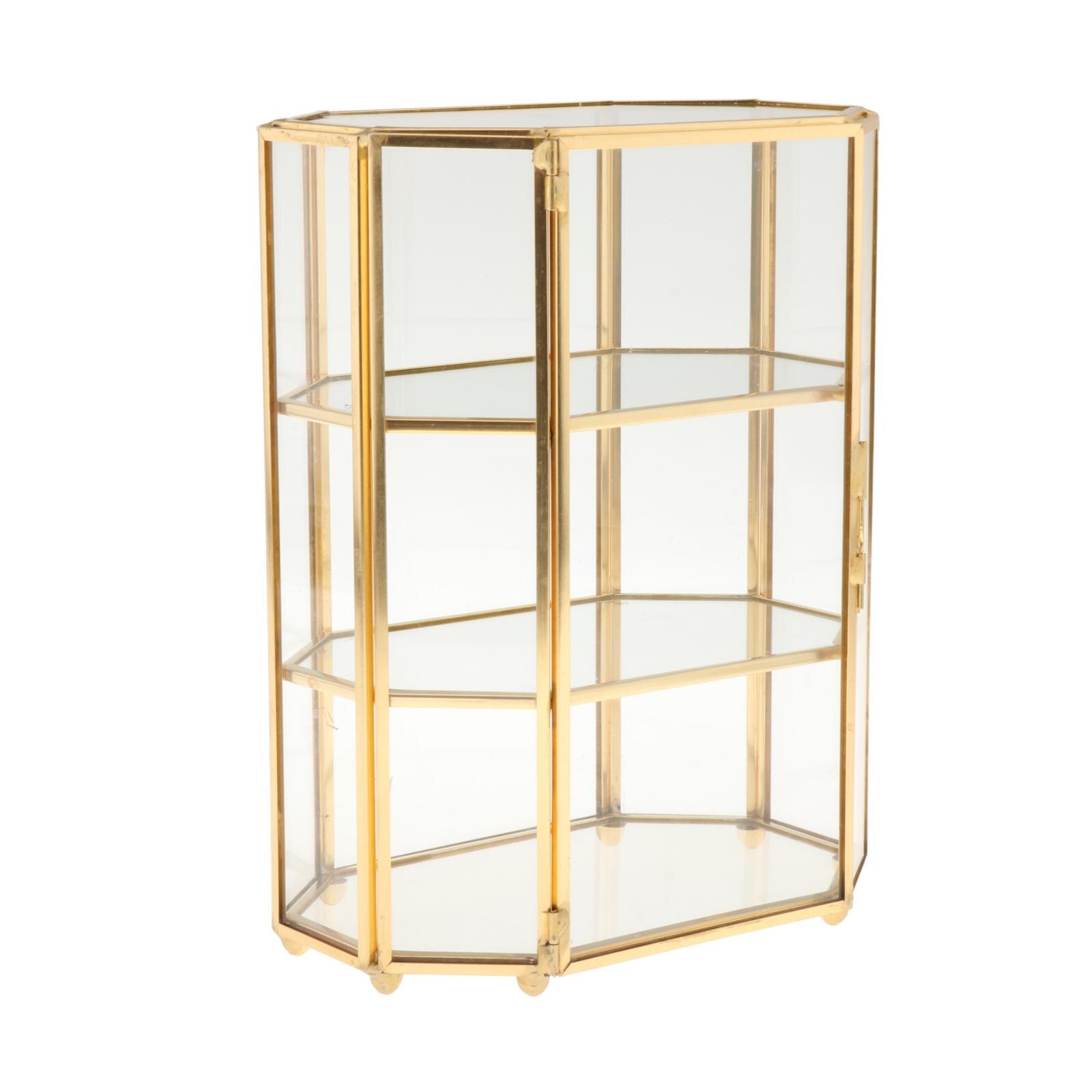 Vintage Gouden Glazen Box Clear Glas Metalen Sieraden Organizer Open Voorzijde Display