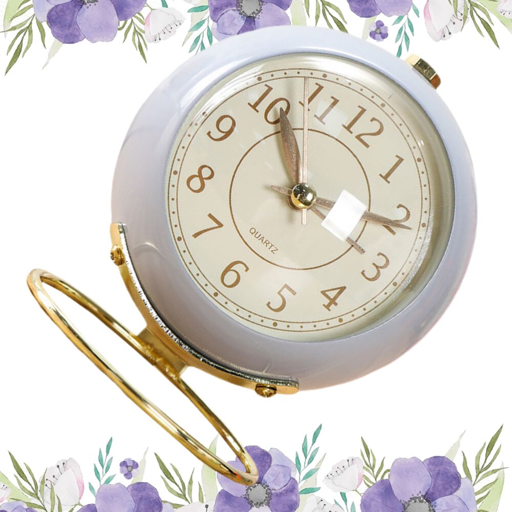 Metal Alarm Clock Round Alarm Clock Desktop Alarm Clock Bedside Alarm Clock (Beige Shipment without Battery): Purple