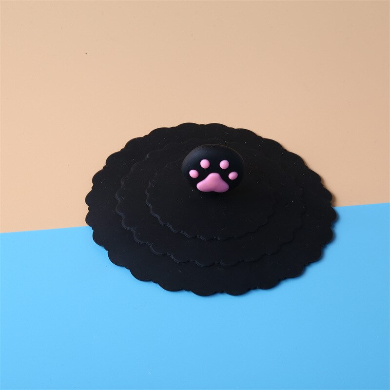 10CM Cute Cartoon Silicone Cup Cover Heat-resistant Leakproof Sealed Lids Tea Coffee Mugs Dustproof Suction Cap Home Supplies: Black