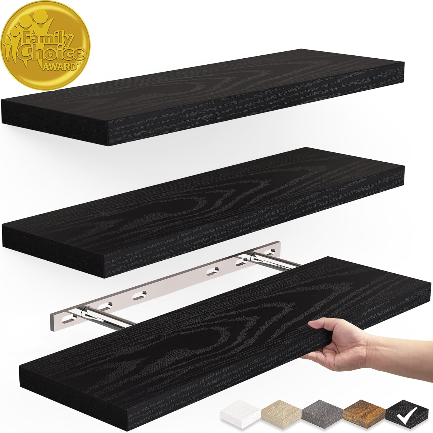 Prateleiras flutuantes para parede, prateleiras de madeira rústica montadas na parede para banheiro, cozinha, prateleira suspensa para livros/armazenamento/sala, 1 peça: Preto