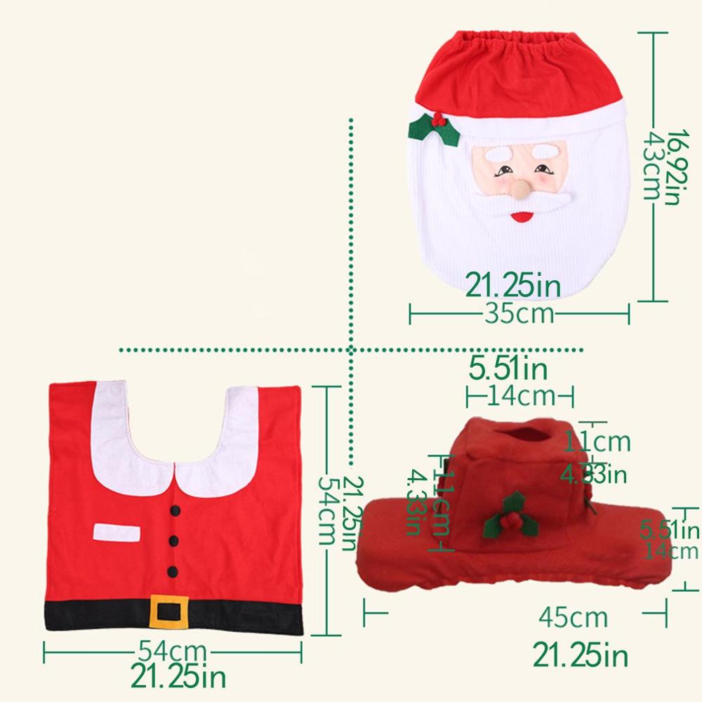 3PCS Christmas Toilet Seat Cover Foot Pad Water Tank Cover WC Bathroom Accessories Year Christmas Decoration For Home
