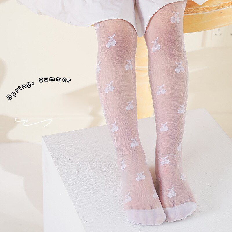 Collants fins en Nylon pour enfants, bas en maille, motif Floral, cœur blanc, 2022