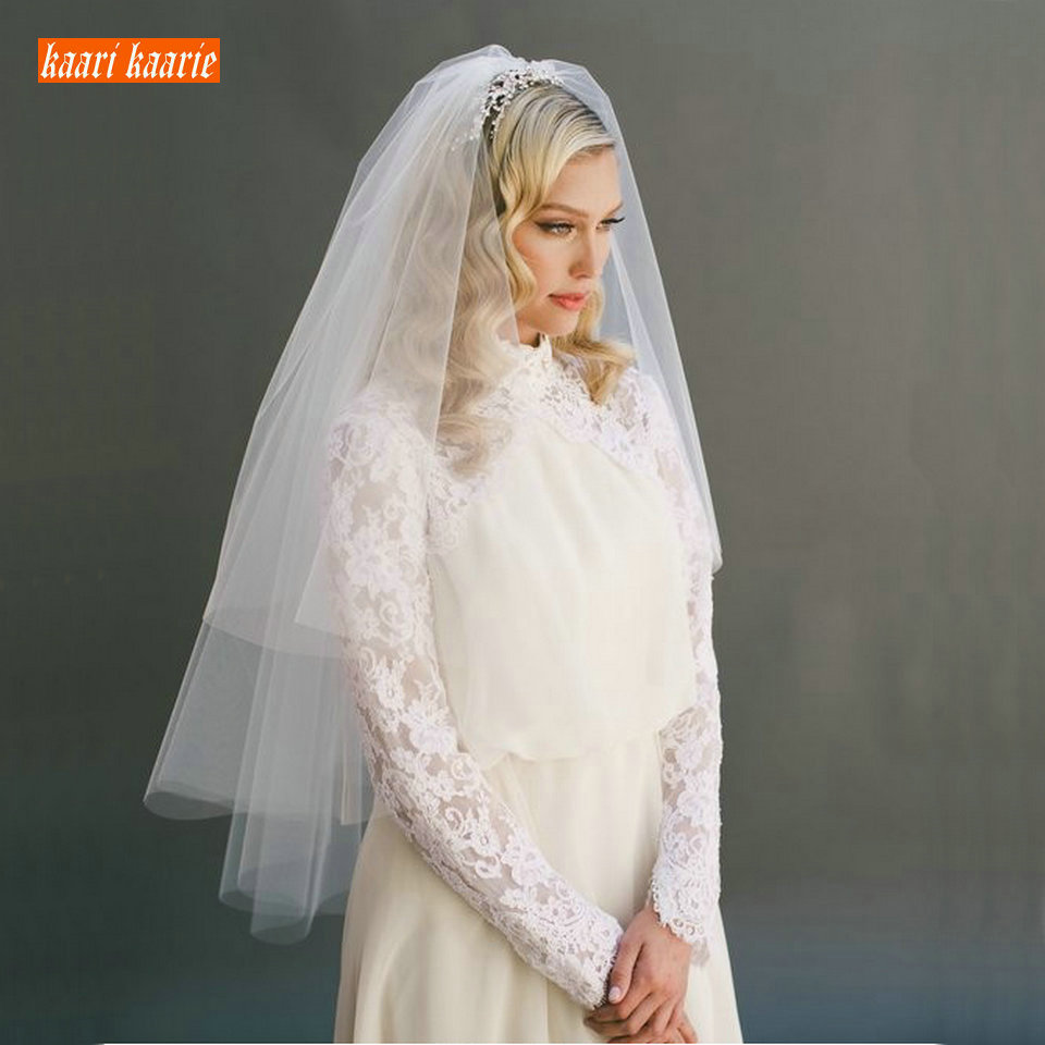 Weiß Kurze braut schleier zwei schicht 75 cm mit combe Elfenbein schleier für hochzeit Party tüll verschleierung neue yashmac