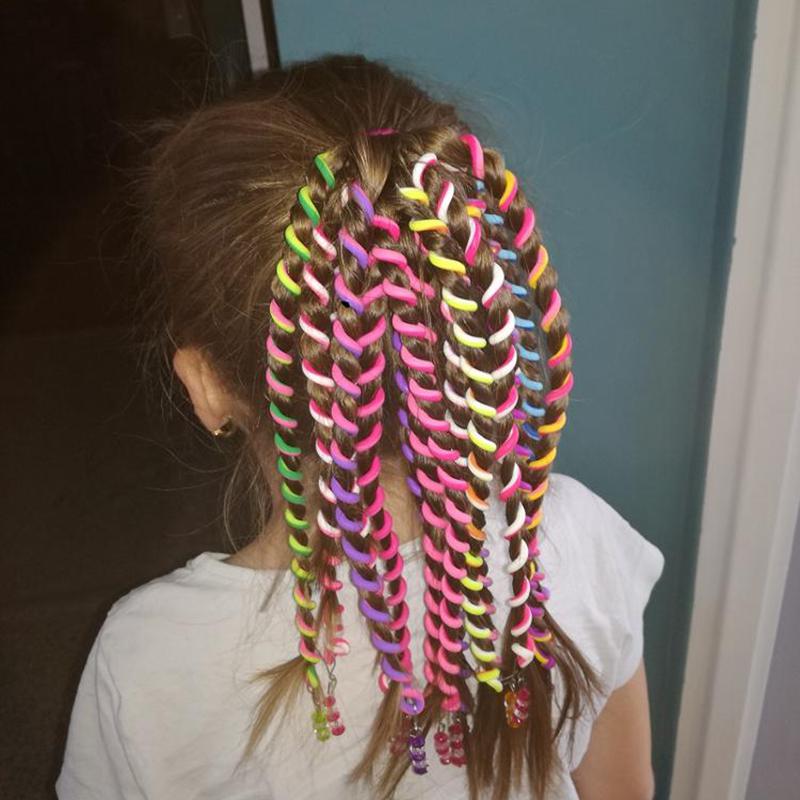 5/6 unids/lote cinta para el pelo para niñas de Color arcoíris bonita banda para el pelo cristal elástico largo bandas para el pelo para Niños Accesorios para el cabello