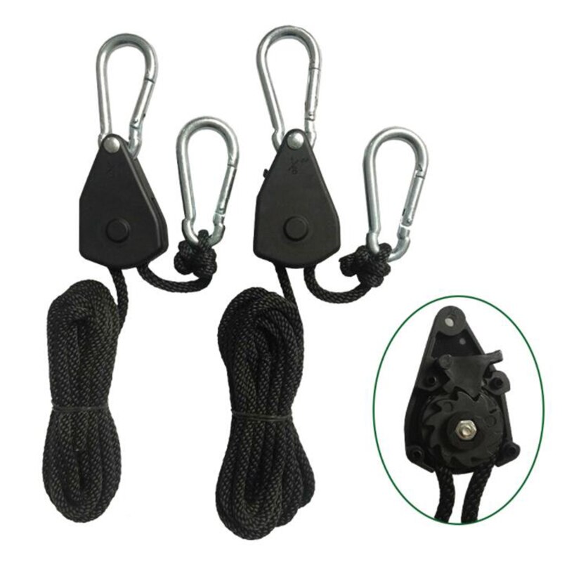 2pcs 1/8" Pulley Rope Ratchet Heavy Locking Hanger Lifting Lanyard For Tent Room Fan Grow Plant