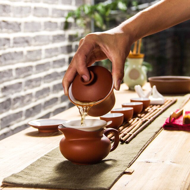 Kinesisk teaset gaiwan te koppar lera lera terrin 120ml lock skål tefat zisha te brygga te kopp