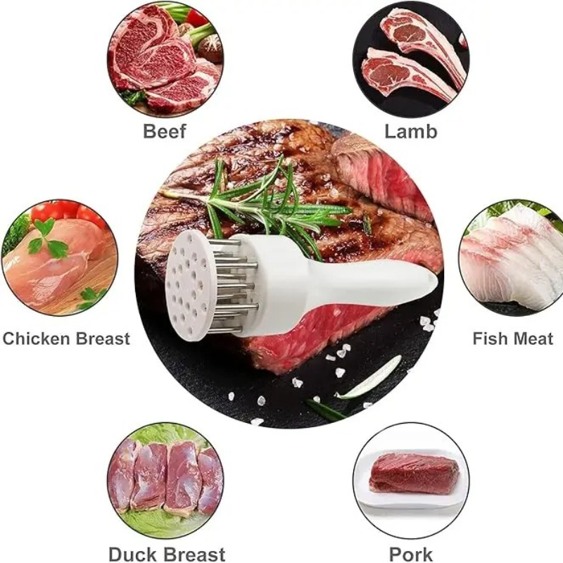 Handmatig vleesprikker van roestvrij staal, keukenhulpmiddel voor thuisgebruik, vleesbereiding, barbecue, vlees mals maken met een naald