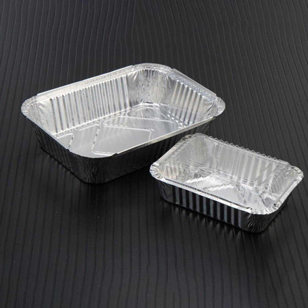 Fiambrera Rectangular de aluminio, caja de cartón de lata para barbacoa, Bol de aluminio desechable, contenedor para llevar