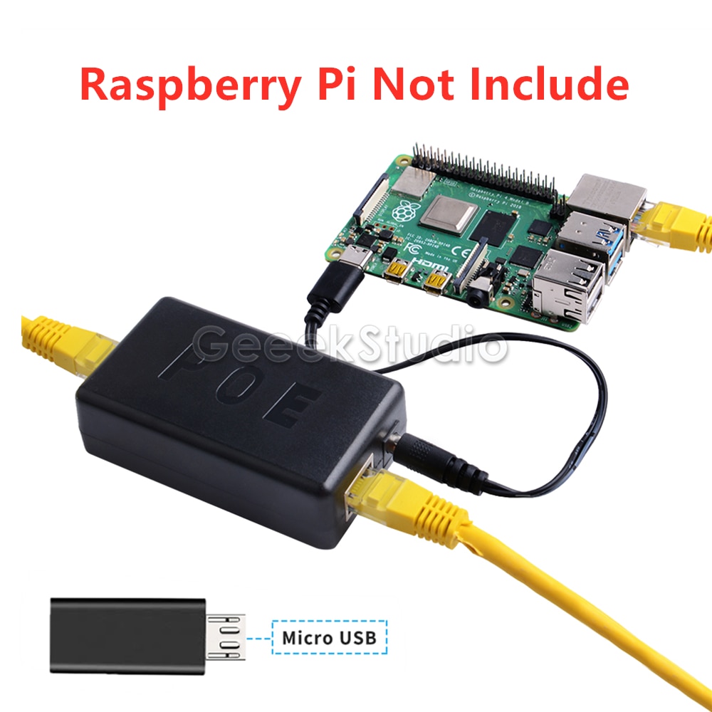 Gigabit raspberry pi 4 b/3b + ativo poe divisor usb tipo c 48 v a 5 v alimentação sobre ethernet cabo poe interruptor