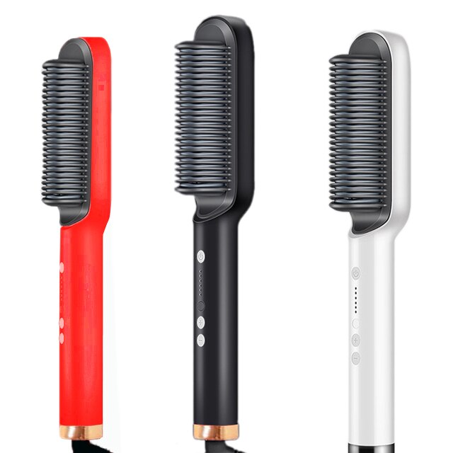Cepillo eléctrico para rizador de pelo, cepillo de calentamiento PTC, peine rizador de barba, enchufe europeo