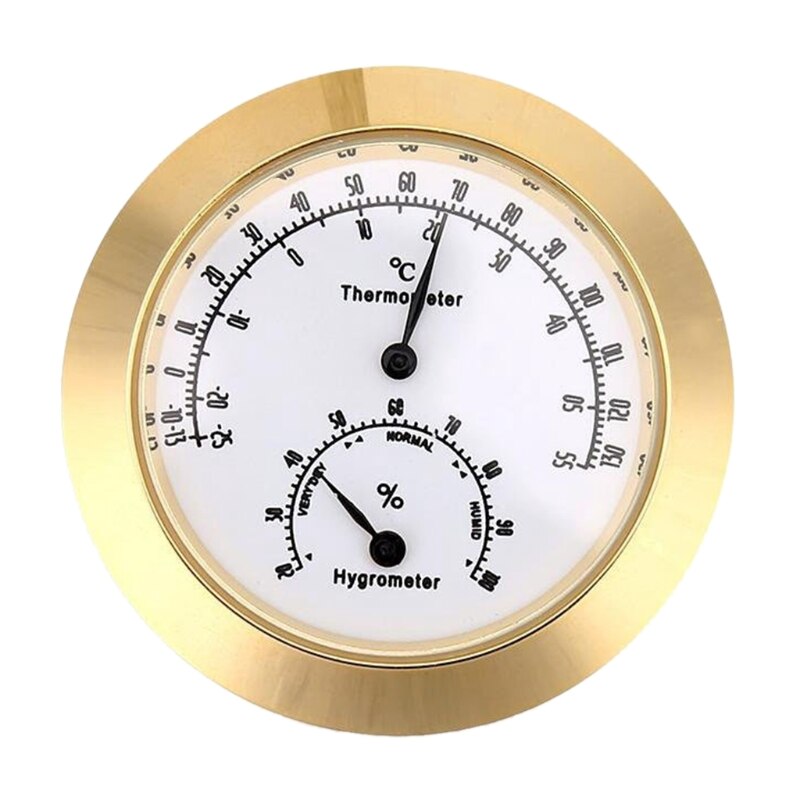 Vochtigheid Temperatuur Meter Voor Viool Gitaar Instrument Care, Ronde Thermometer Hygrometer: Gold