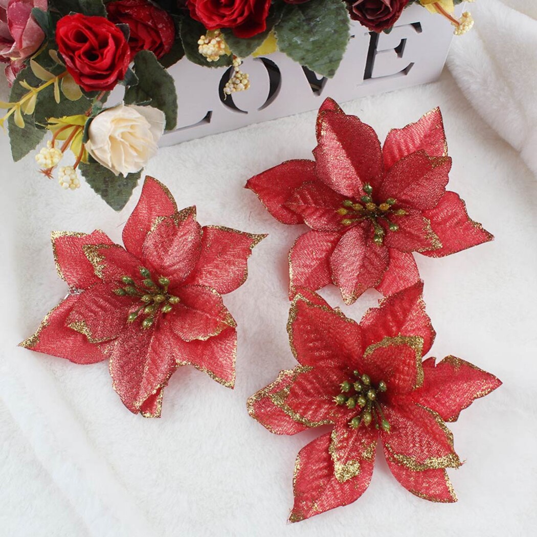 10 PCS Kerst Bloemen Kerstboom Decoraties Glitter Bruiloft Kunstbloemen Decor Xmas Home Decor