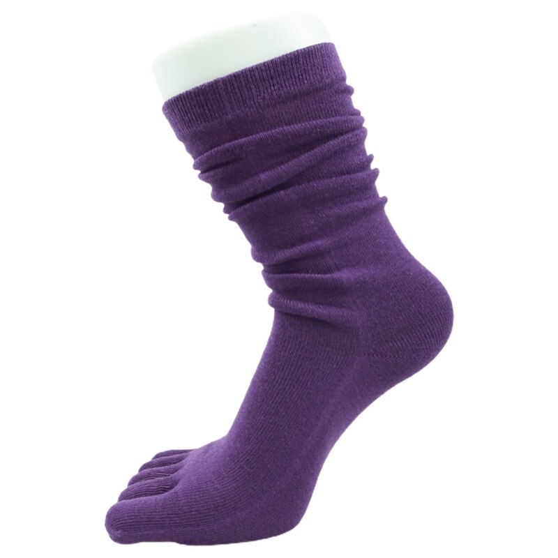 Chaussettes Tube longues à cinq doigts pour femmes, Simple, couleur unie, doux, respirant, orteils séparés, bonneterie en coton, automne décontracté: Violet