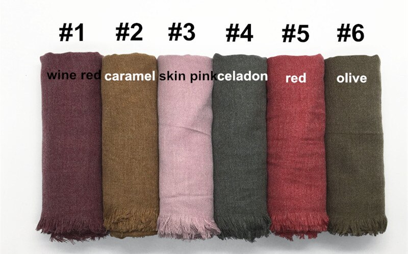 1PC Festival écharpe plaine foulards et châle frange hiver écharpe doux musulman imprimer hijab solide pashmina enveloppement 12 couleur