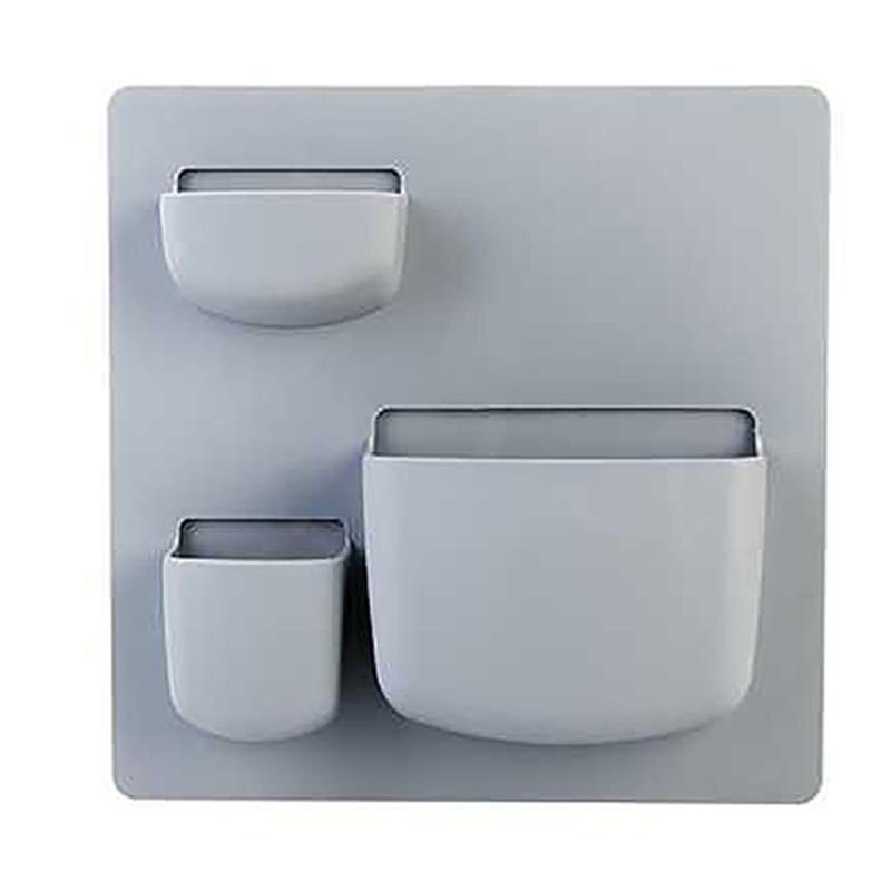 Portable Self-adhesive Plastic Hanging Wall Storage Rack Organizer With 3 Compartments For Bedroom Living Room Kitchen Organizer: grey blue B