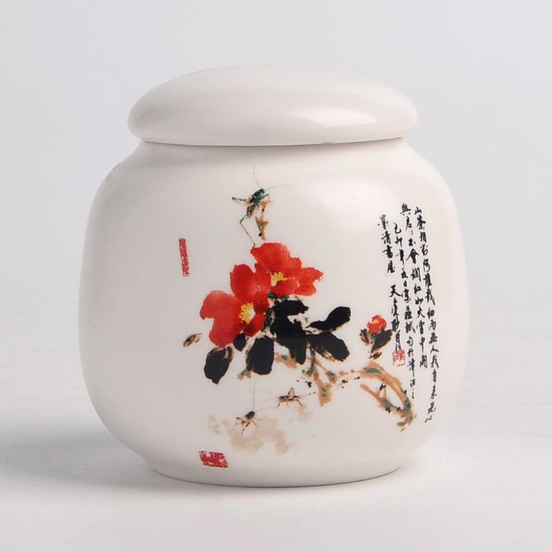 Porcelain Tea Storage Container Dried Fruit Storage Tank Chinese Ceramic Tea Box Lid Kitchen Teaware Mini Printed Food Container: G