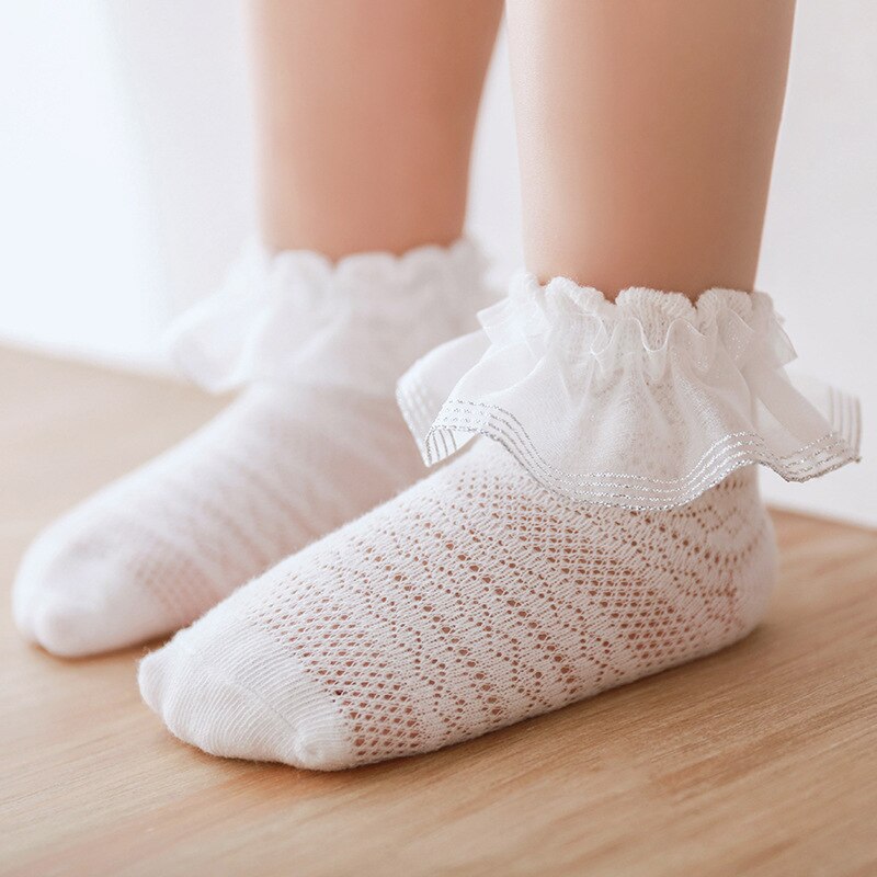 Zomer 0-3y baby meisjes kanten sokken ademende mesh sokken kinder prinses katoenen sokken wit roze geel schattig