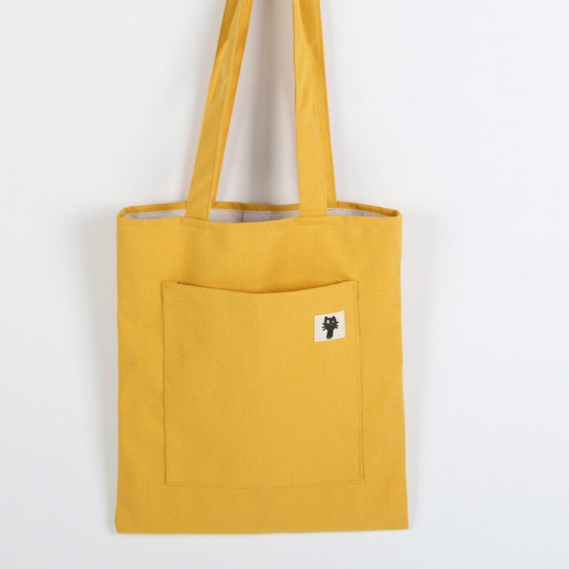 Tote Bag Canvas Foldable Shopping Bag Women Female Daily Use Large Capacity Grocery Shopper Bag Reusable Handbag Portable Bag: Yellow