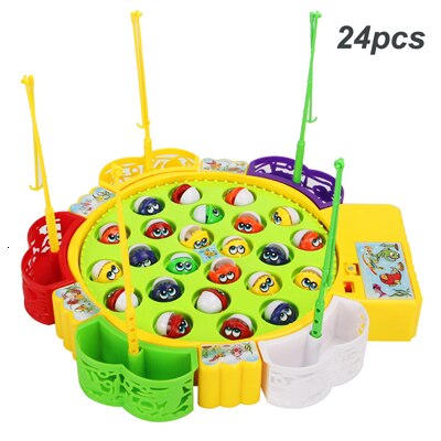 Children Magnet Fishing Toys Electric Rotating Fishing Game Set Musical Fish Plate Outdoor Sports Toys for Children: 24pcs fish