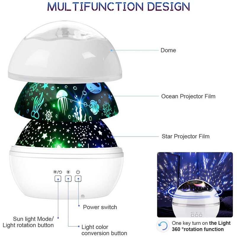Night Light Star Projector Lights for Room LED Light Projector for Bedroom Bedside Lamp 8 Lighting Modes Adjustable