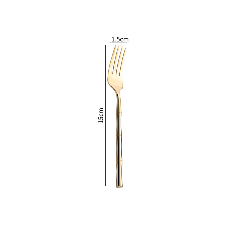 Fypo – ensemble de couverts créatifs avec manche en bambou, vaisselle occidentale en acier inoxydable 304, couverts à Steak, couteau, fourchette, cuillère, vaisselle: Golden-Salad Fork