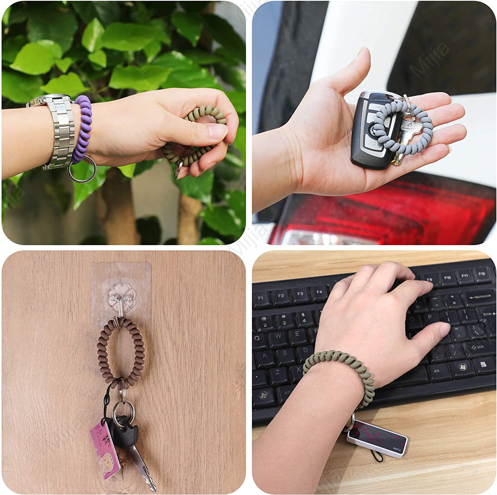 Pulsera elástica, llavero con resorte, pulsera en espiral Flexible, soporte para llaves para gimnasio, piscina, tarjeta de identificación, deportes