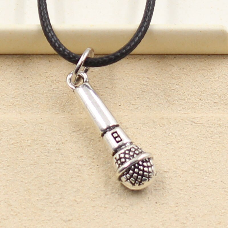 Tibetan Silver Color Pendant Microphone Necklace Choker Charm Black Leather Cord Factory Price Handmade Jewelry