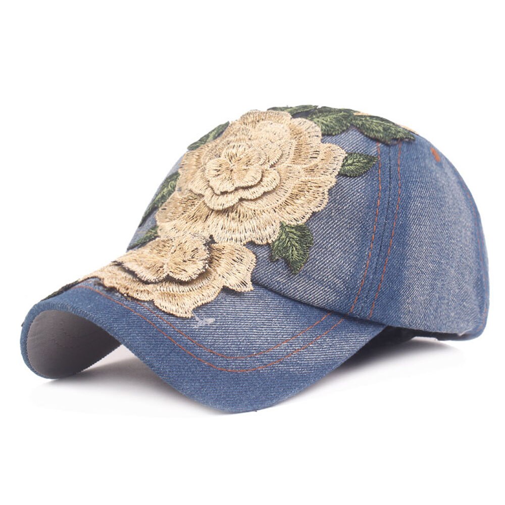 Feminino floral denim clássico boné chapéu de beisebol casual ajustável cowboy chapéus hatcs0407: Yellow