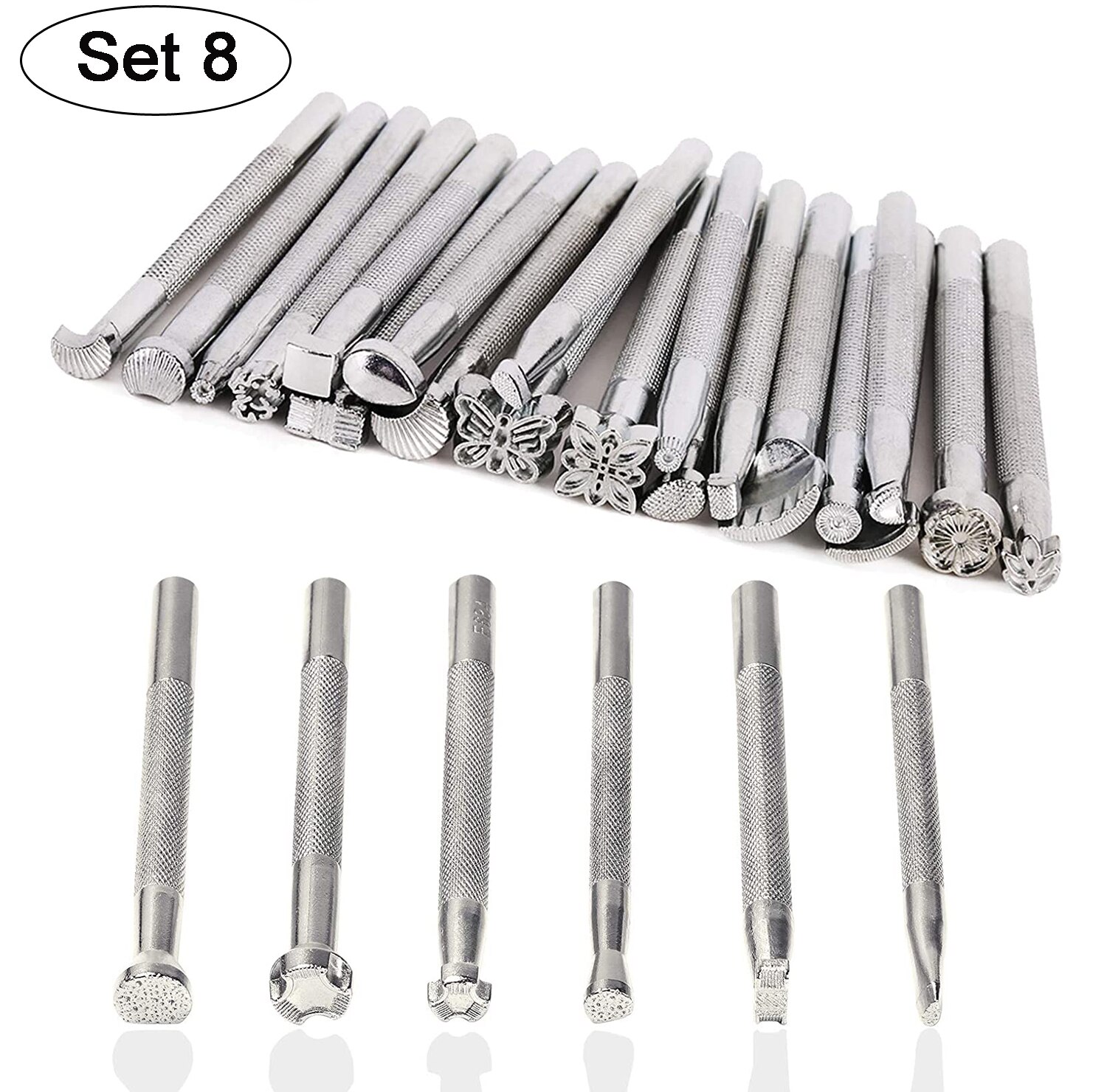 LMDZ Leather Craft Tools Kit Stitching Stamping Embossing Punch Saddle Groover Carving Hammer Set For Leather Working: Set 8 (26pcs)