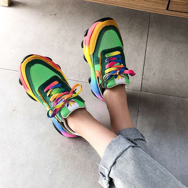 nouvelles Chaussures Pour Femmes Plate-Forme Chaussures Chaussures Pour Femmes Chaussures De Sport De Grande Taille Chaussures Décontractées Arc-En-Ciel Bas Chaussures De Sport: Green / 36