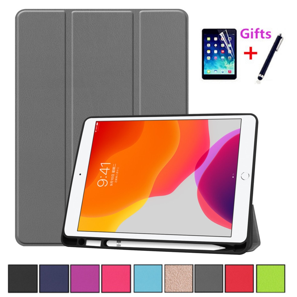 For iPad 7th 10.2" Case A2198 With Pencil Holder Stand Cover For iPad 10.2 Case Auto Sleep / Wake+Screen Protector+pen