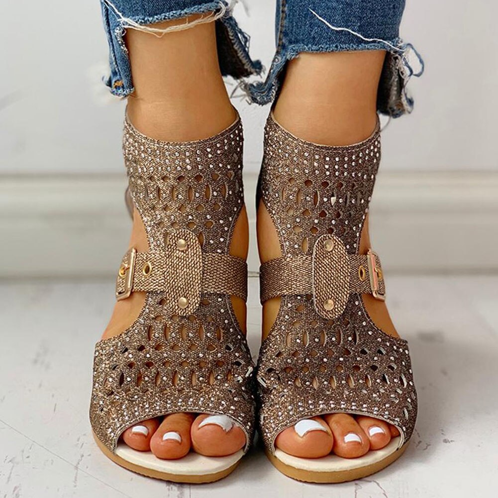 Karinluna ihålig gladiator dragkedja kilklack sommar kvinnor skor kvinna sandaler fritid bling skor kvinnlig