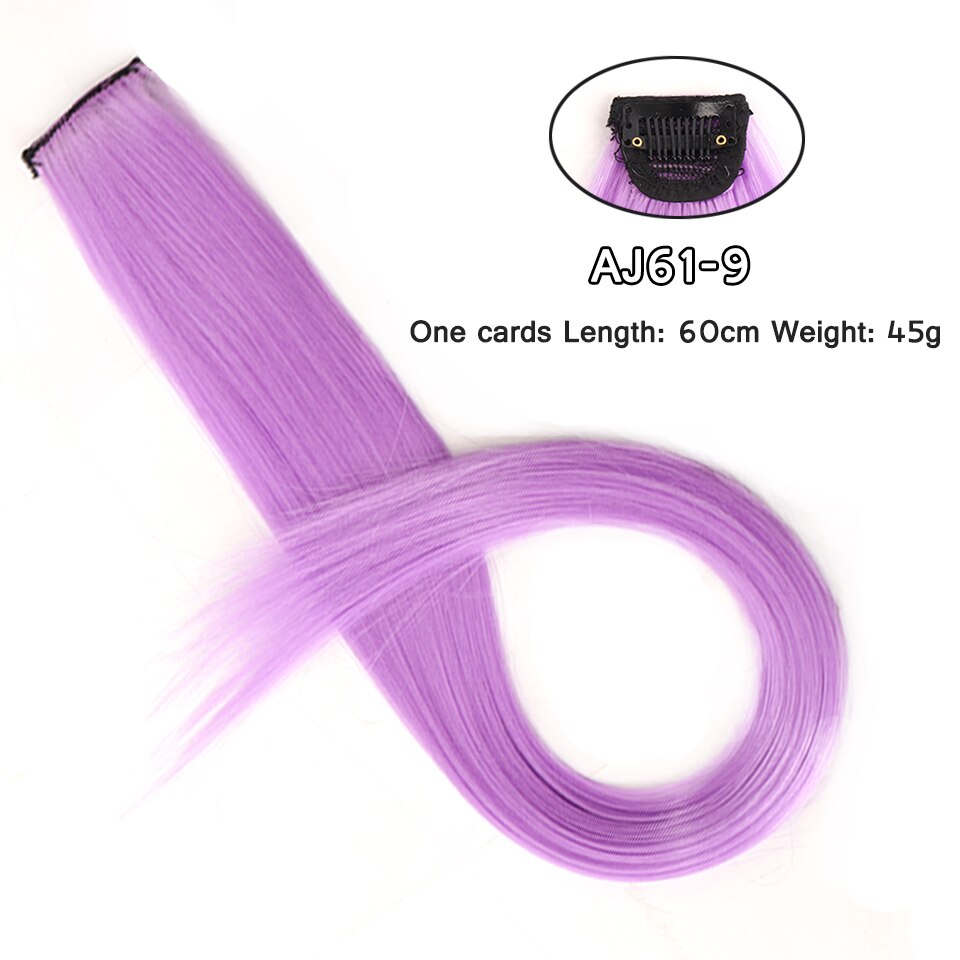 LM Long Straight Rainbow HairPiece Hair Extensions Clip In Hair Streak Pink Synthetic Hair Piece Strands on Clips: AJ61-9