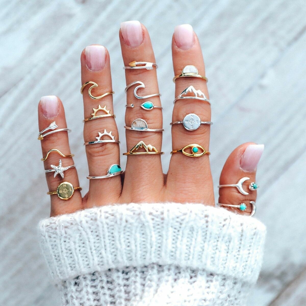 19 Teile/satz Ringe Gold Silber Edelstein Pentagramm Ozean Welle Pfeil Mond Finger Ring einstellen Frauen Charme Partei Schmuck Zubehör: Ursprünglich Titel