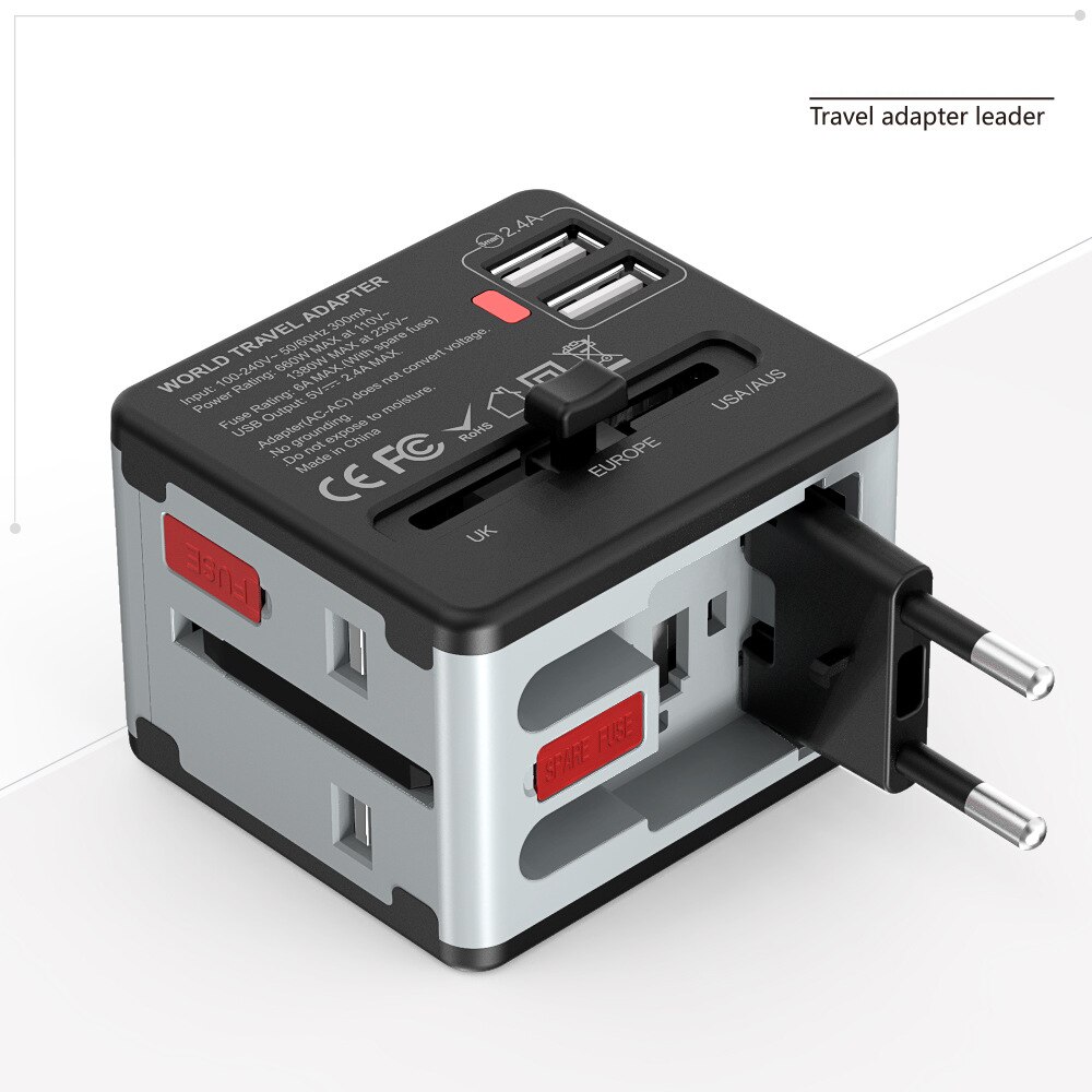 Newest USB Socket Adapter Multi-Purpose Switcher, Power Supply EU AU US UK Plug Hotel Phone Laptop Charger