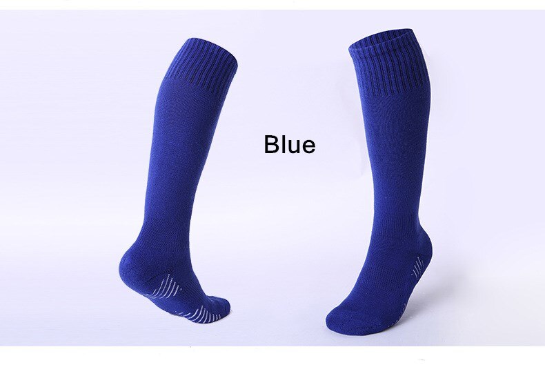 Children Sports Soccer Socks Pure Color Knee-High Boy girls Deodorization Towel football compression Sock for kids: blue