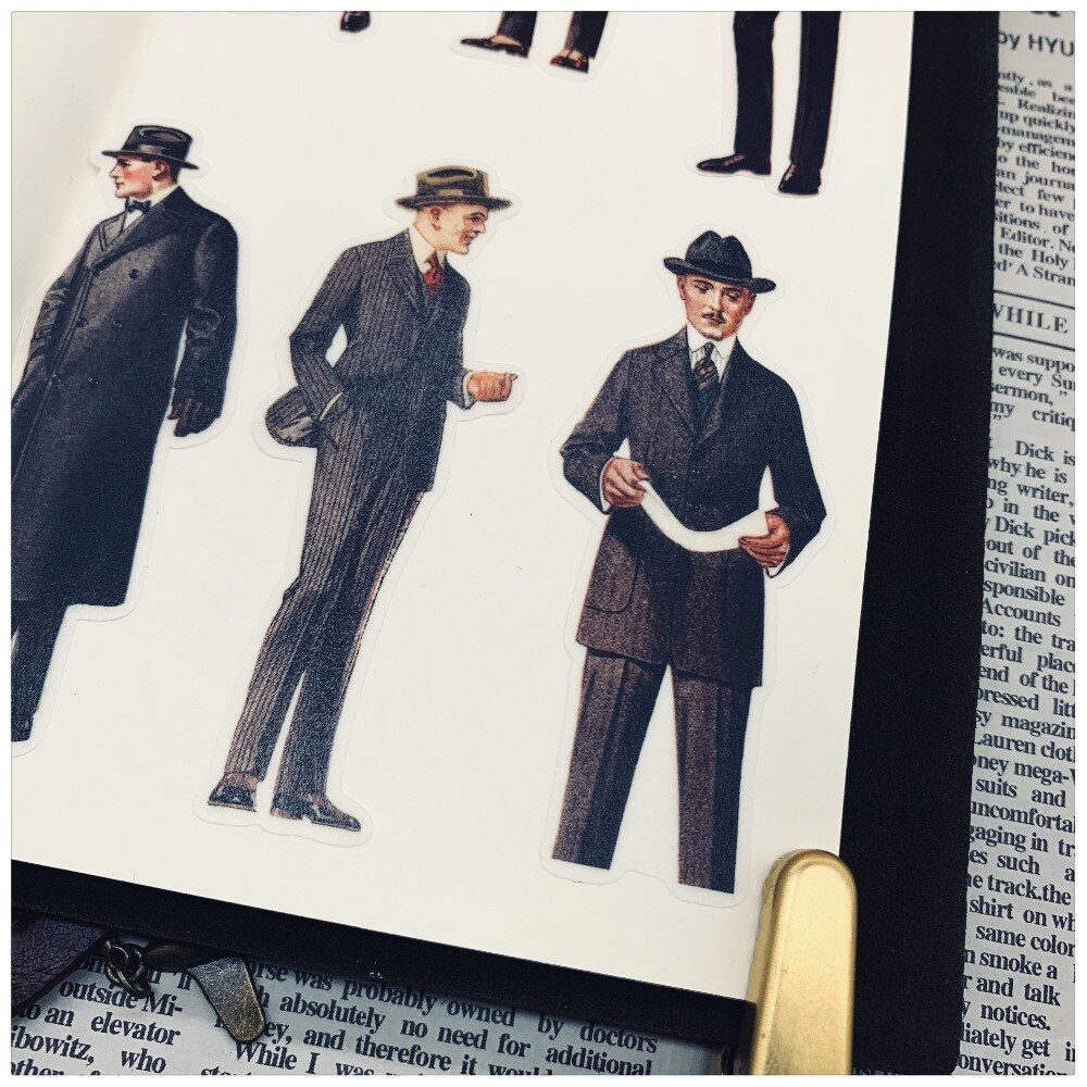 19 Stck Jahrgang Männer Gentleman Aufkleber freundlicher DIY Scrapbooking Album Tagebuch Handwerk Dekorative Aufkleber Paket DIY Fotoalben