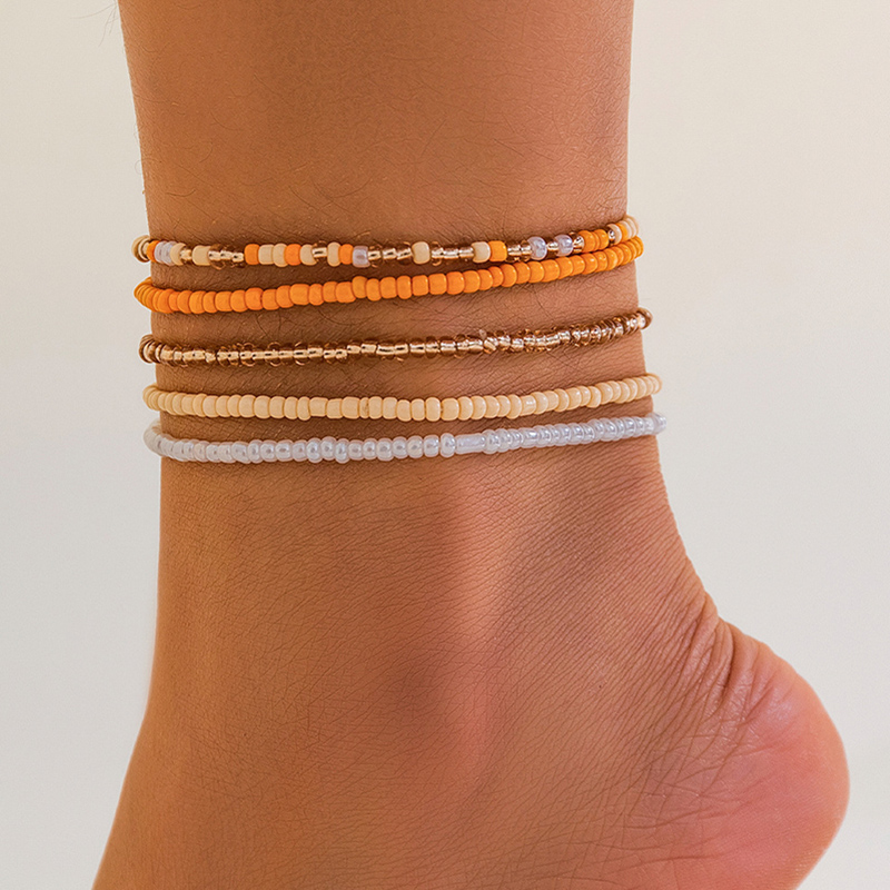 Boho cheville pied perles colorées chaîne été Bracelet coeur pendentif charme cheville sandales pieds nus plage pied bijoux de mariée J027: noir chrome